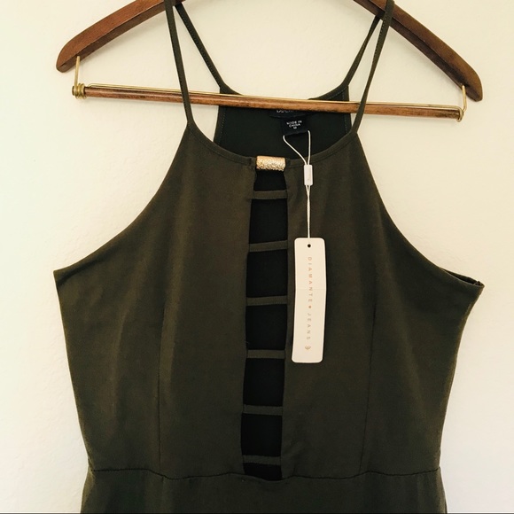 Diamanté Jeans Lace up Green Spring Dress - Picture 3 of 7